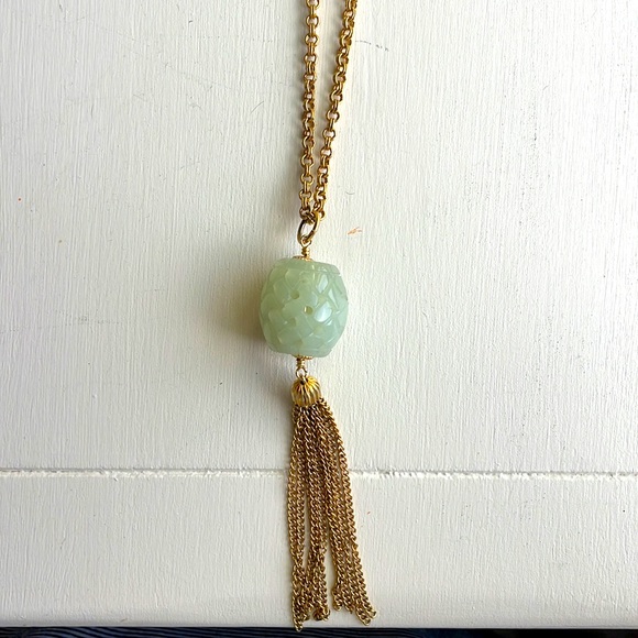 Gold Jade Tassel Necklace - Picture 2 of 2